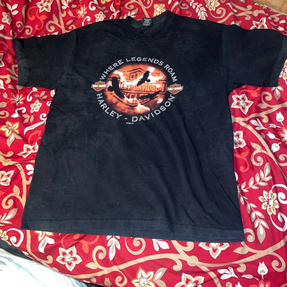 Harley Davidson Short Sleeve Black Shirt Where Legends Roam 2000 Men's XL